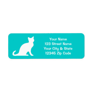 Turquoise cat labels with custom return address