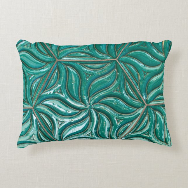 Turquoise ceramic tile wall textureabstract,archit decorative cushion (Front)