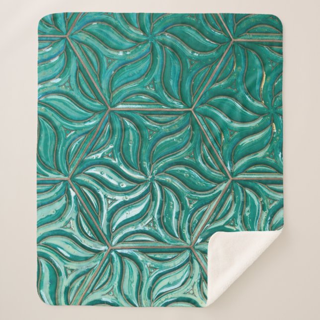 Turquoise ceramic tile wall textureabstract,archit sherpa blanket (Front)