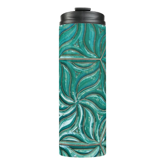 Turquoise ceramic tile wall textureabstract,archit thermal tumbler (Front)