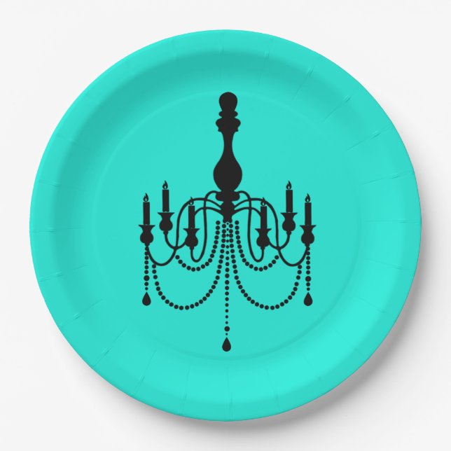 Turquoise chandelier print paper plate (Front)