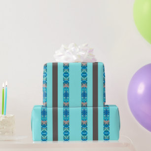 Turquoise & Charcoal African Ornamental Stripes Wrapping Paper