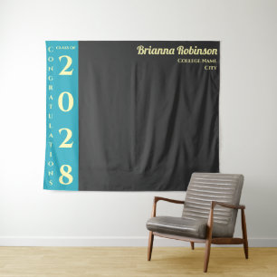 Turquoise Charcoal Modern Graduation Party Tapestry