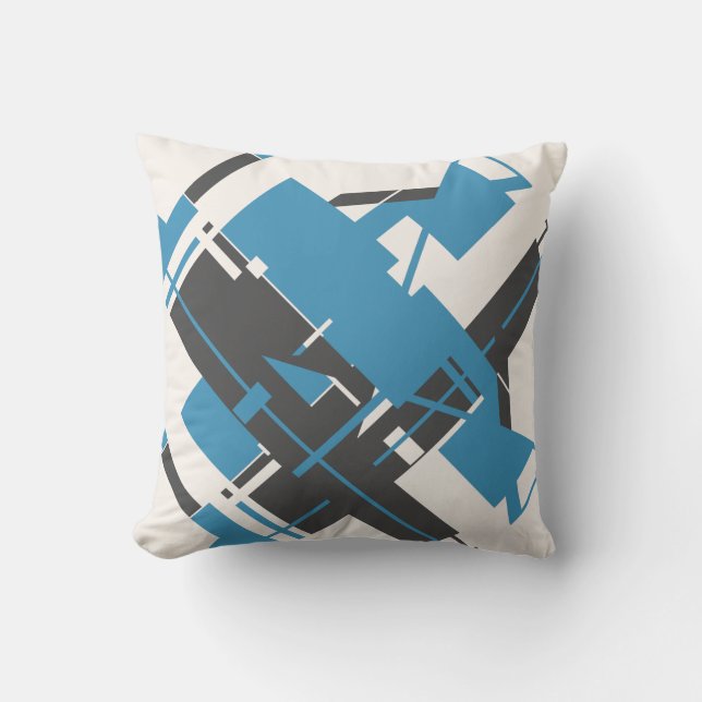 Turquoise Charcoal Off-white Diagonal Abstract Art Cushion (Front)