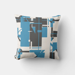 Turquoise Charcoal Off-white Geometric Abstract Cushion
