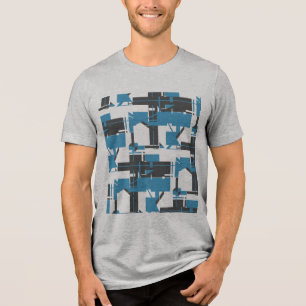 Turquoise Charcoal Off-white Geometric MCM Look Tri-Blend Shirt