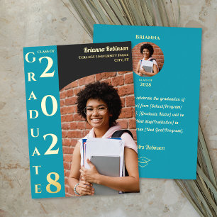 Turquoise Charcoal Photo Modern Graduation