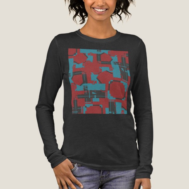 Turquoise Charcoal Red Slanted Abstract MCM Look Tri-Blend Shirt (Front)