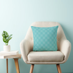 Turquoise Checkered Throw Pillow