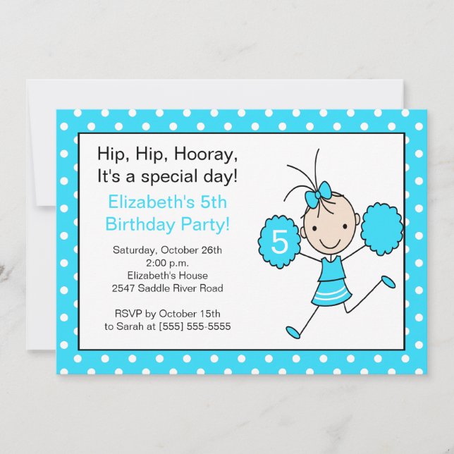 Turquoise Cheerleader Cheer Birthday Invitation (Front)