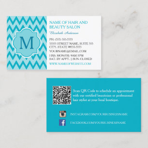 Turquoise Chevron Beauty Salon Business Card