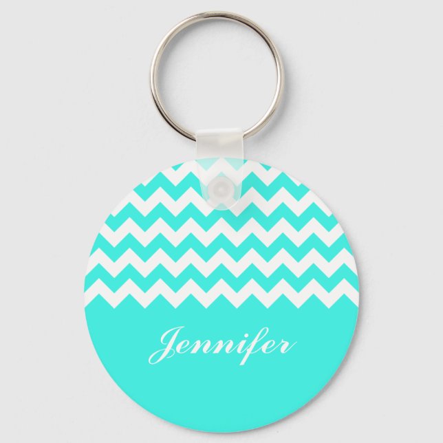 Turquoise Chevron Custom Monogram Key Ring (Front)