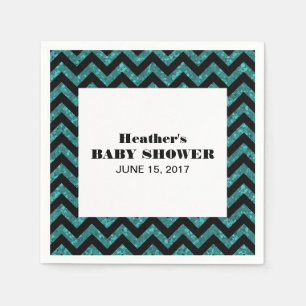 Turquoise Chevron Glitter Baby Shower Napkins