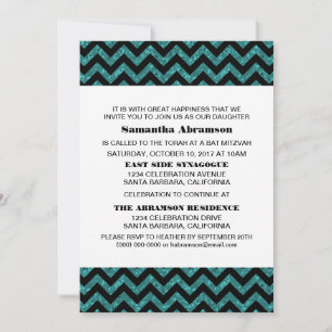 Turquoise Chevron Glitter Bat Mitzvah Invite