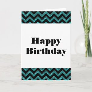 Turquoise Chevron Glitter Happy Birthday Card