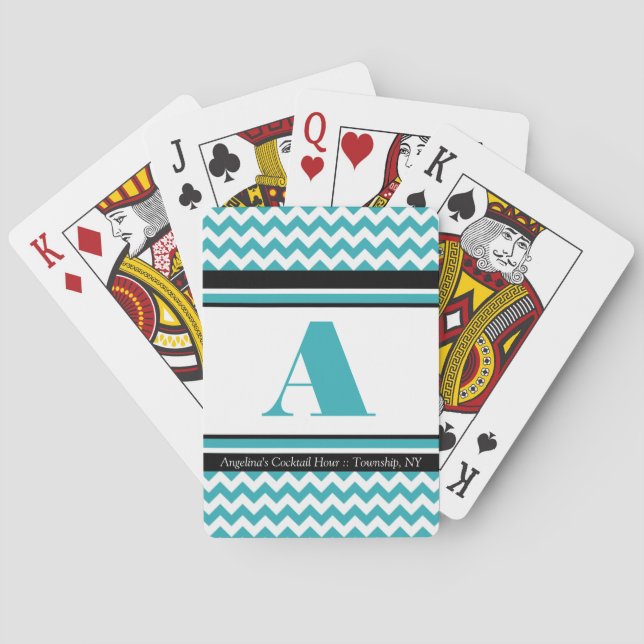 Turquoise Chevron Personalised Playing Cards (Back)