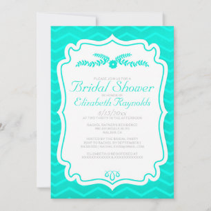 Turquoise Chevron Stripes Bridal Shower Invitation