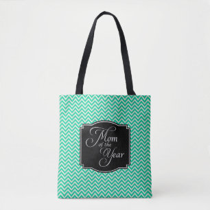 Turquoise Chevron Stripes Mum of the Year Tote Bag