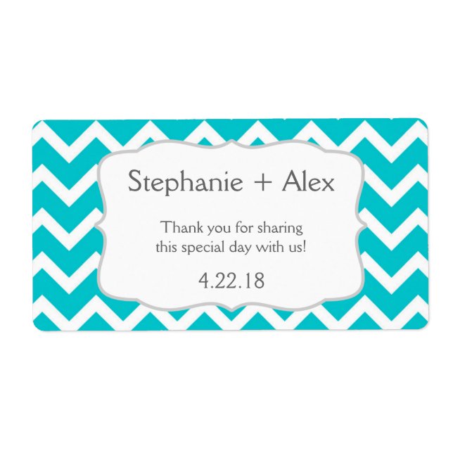 Turquoise Chevron Water Bottle - customise it! (Front)