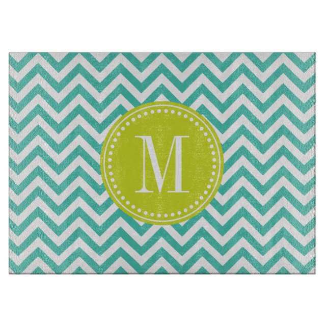 Turquoise Chevron Zigzag Personalised Monogram Cutting Board (Front)