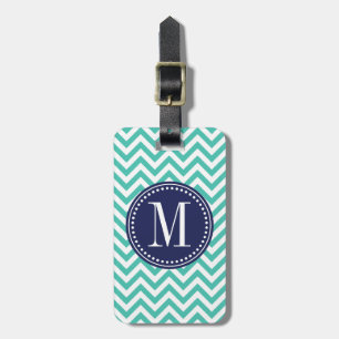 Turquoise Chevron Zigzag Personalised Monogram Luggage Tag