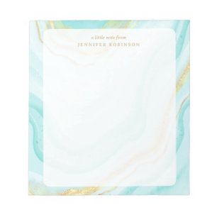 Turquoise Chic Glam Faux Glitter Marble w/ Name  Notepad