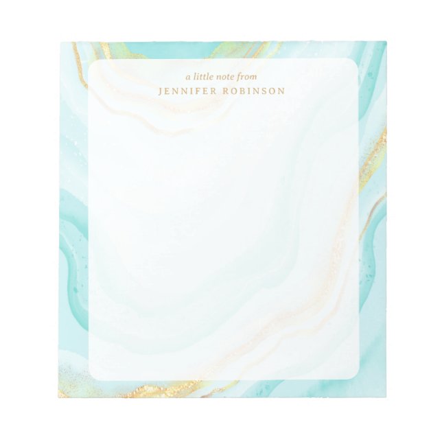 Turquoise Chic Glam Faux Glitter Marble w/ Name  Notepad (Front)