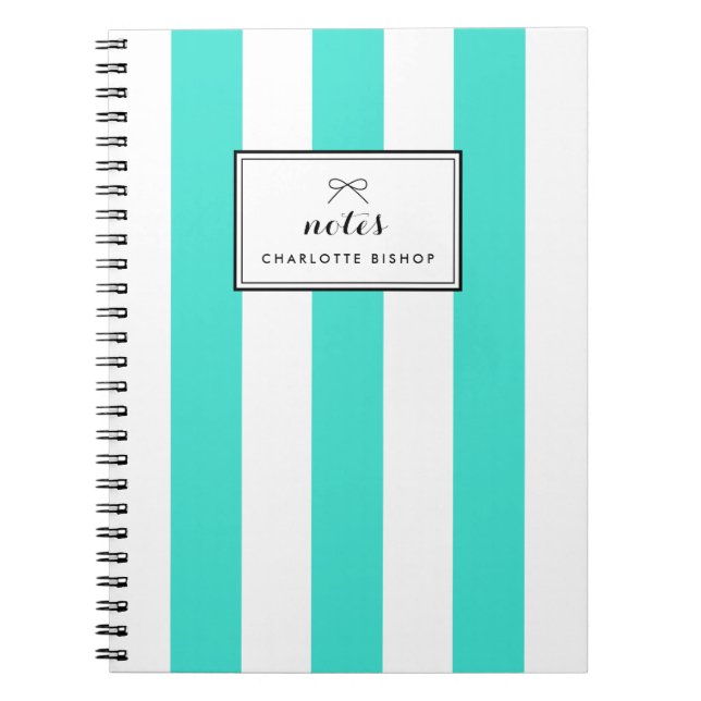 Turquoise Chic Vertical Stripes Personalised Notebook (Front)