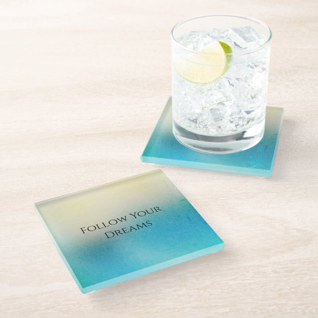 Turquoise Chic White Aqua Blue  Glass Coaster (Angled)