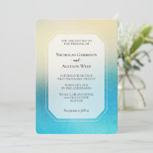 Turquoise Chic White Aqua Blue Wedding Invitation