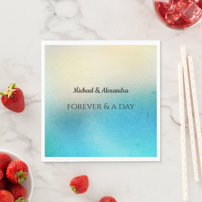 Turquoise Chic White Aqua Blue Wedding Napkin (Insitu)