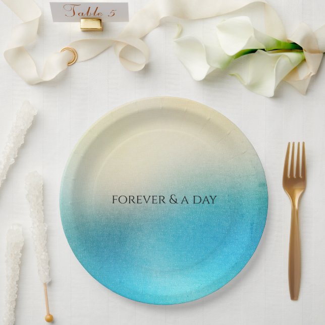 Turquoise Chic White Aqua Blue Wedding Paper Plate (Wedding)