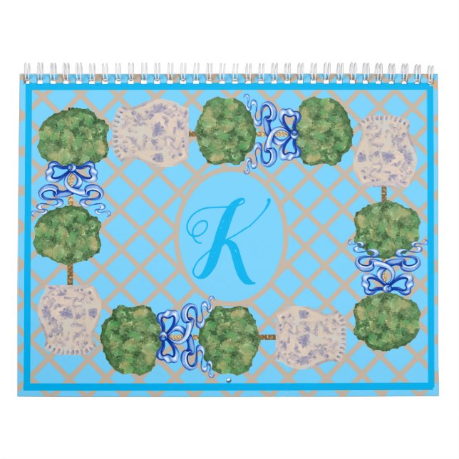 Turquoise Chinoiserie Ginger Jar Jars Topiary Calendar (Cover)