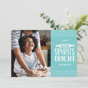 Turquoise   Christmas Baking Spirits Bright Photo Holiday Card