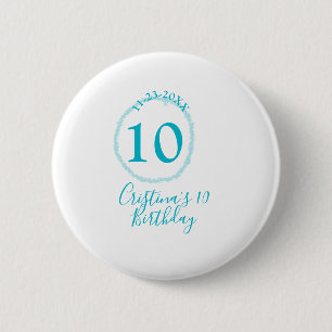 Turquoise circle. Round glitter 10th birthday bold 6 Cm Round Badge
