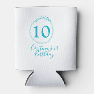 Turquoise circle. Round glitter 10th birthday bold Can Cooler