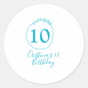 Turquoise circle. Round glitter 10th birthday bold Classic Round Sticker
