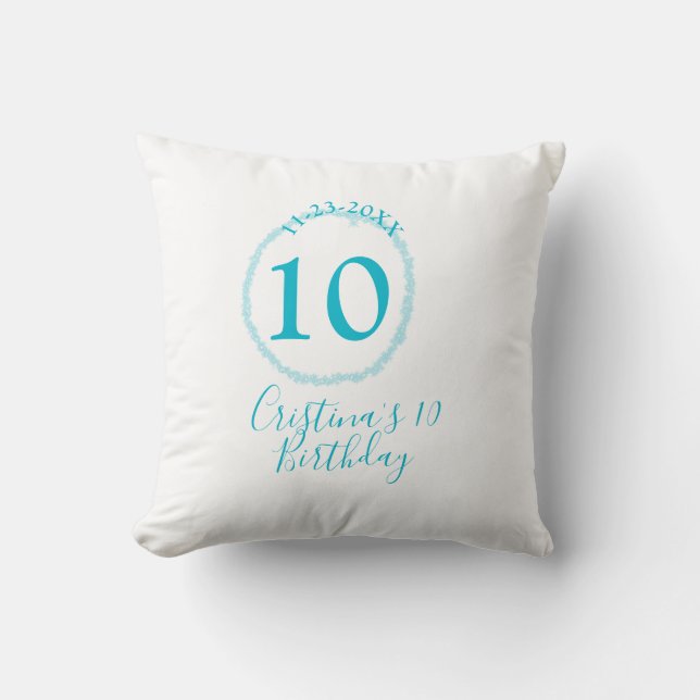 Turquoise circle. Round glitter 10th birthday bold Cushion (Front)