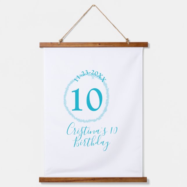 Turquoise circle. Round glitter 10th birthday bold Hanging Tapestry (Front)
