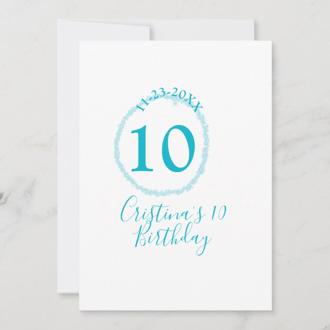 Turquoise circle. Round glitter 10th birthday bold Invitation (Front)