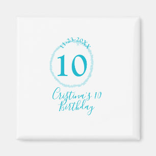 Turquoise circle. Round glitter 10th birthday bold Magnet