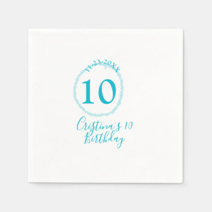 Turquoise circle. Round glitter 10th birthday bold Napkin