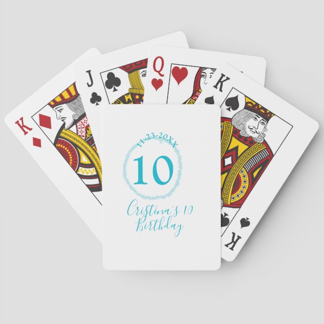 Turquoise circle. Round glitter 10th birthday bold Playing Cards (Back)