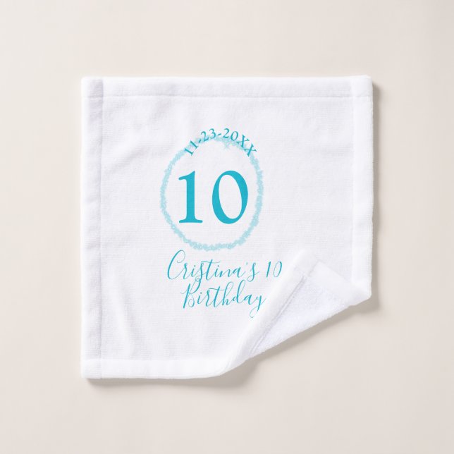 Turquoise circle. Round glitter 10th birthday bold Wash Cloth (Wash Cloth)