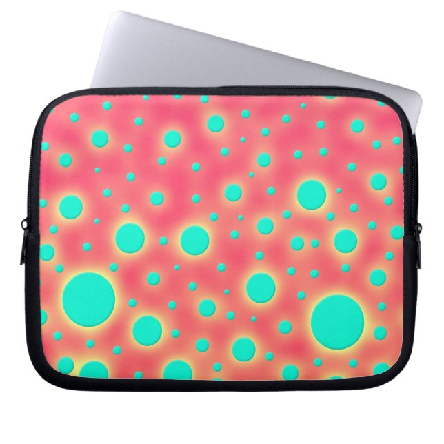 Turquoise Circles over Bright Pink Modern Design Laptop Sleeve (Front)