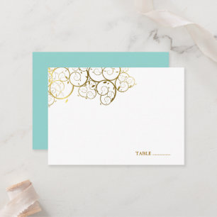 Turquoise & Classy Golden Spirals Elegant Wedding Place Card