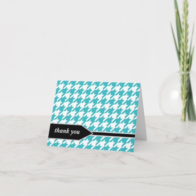 Turquoise Classy Houndstooth Thank You Cards (Front)