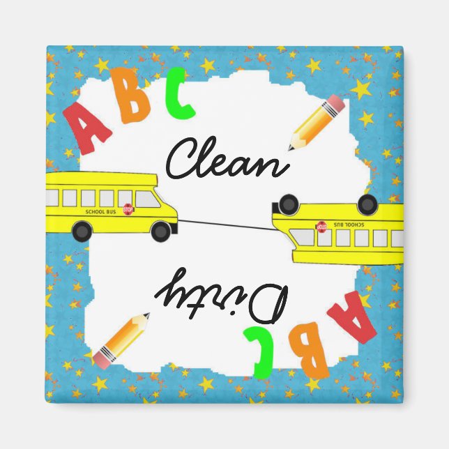 Turquoise Clean & Dirty School Bus Dishwasher Magnet (Front)