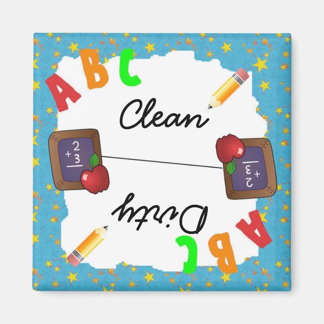 Turquoise Clean & Dirty School Chalkboard Magnet (Front)