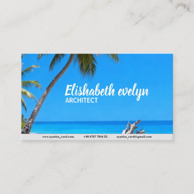 Turquoise Coast: Palms & Weathered Wood Business Card (Front)